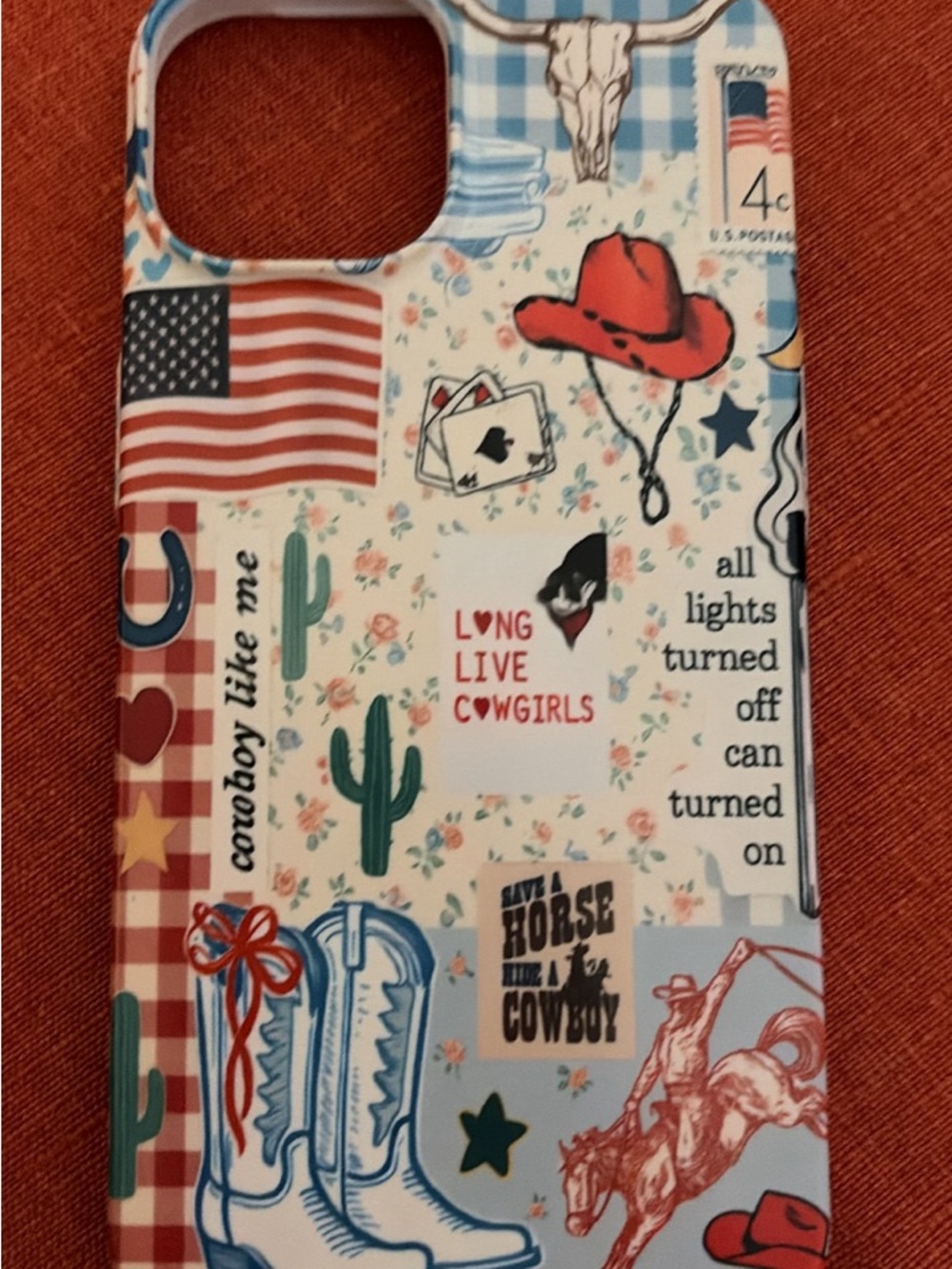 Cowgirl Pattern Protective Phone Case - Red, Blue & White